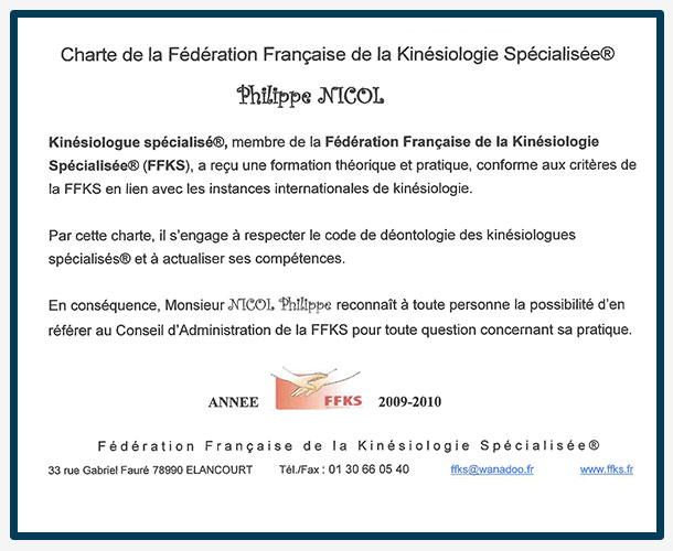 Charte Fédération Française de Kinésiologie : Kinésiologie & Magnétisme Montpellier